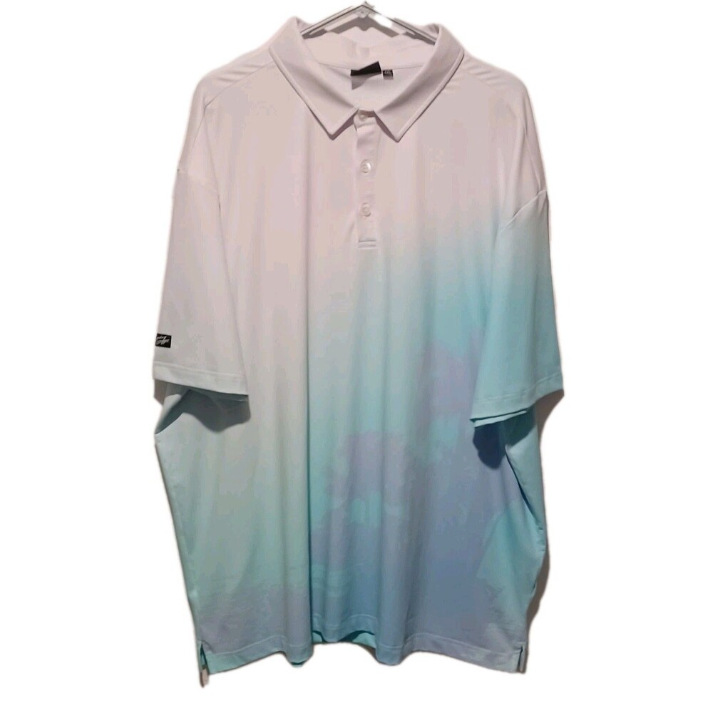 Sunday Swagger Polo Shirt Mens 4XL Palm Tree Ombre White Blue Performance Golf